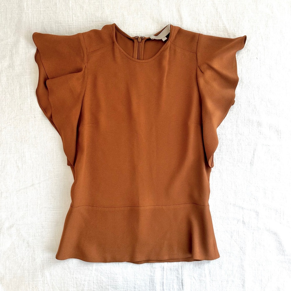 Vanessa Bruno Flutter Sleeve‎ Top  Elegant Blouse Brown Rust Size 36 US 2 4